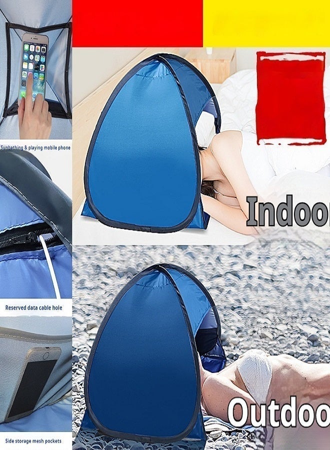 Mini Pop Up Head Sun Shelter Tent, Dual Use Indoor Outdoor Anti-UV Sun Shade Canopy with Touch Screen Phone Window & Side Storage Pocket, Portable Lazy Tanning Tent for Beach Balcony Bed Pool Camping Fishing - Image 4