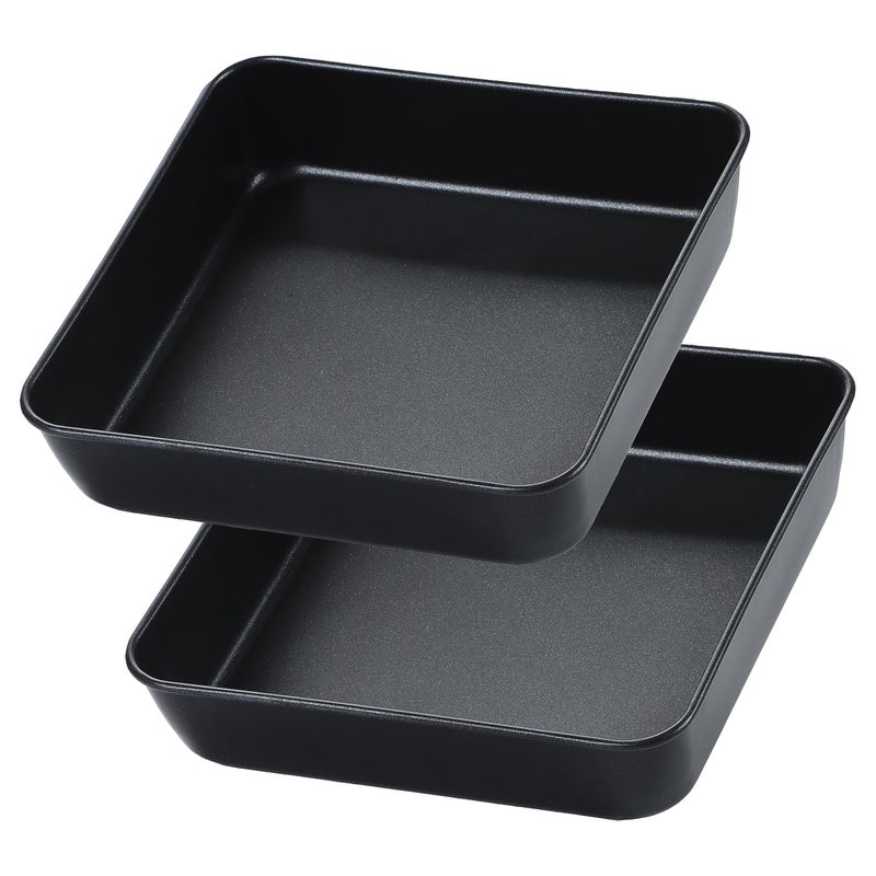 Herogo 8 Inch Baking Tin Set of 2 NonStick Square Deep Brownie Cake Tray for Baking Roasting Serving Small Stainless Steel Oven Pan for Wedding Birthday Non Toxic  Healthy 21 x 5cm Black