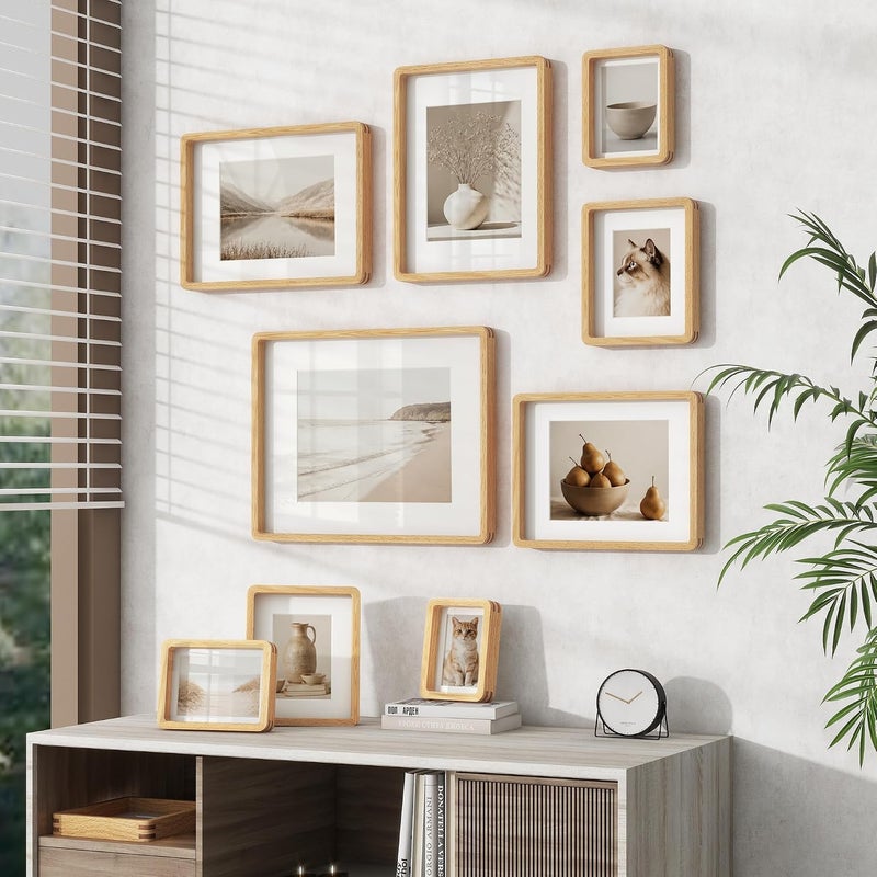 Venusmiles إطار صور 12x16 بوصة، خشب بلوط طبيعي من الولايات المتحدة، إطار صور مجمّع مع زجاج مقسّى عالي الوضوح، إطار خشبي 12x16 مع حافة داخلية مقاس 8.5x11، تعليق عمودي وأفقي على الحائط - Image 5