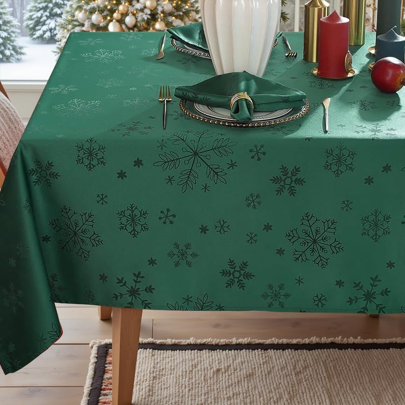 MATIRUG Christmas Table Cloth for Rectangle Tables 52x70 InchSpillproof Wrinkle Free Green Snowflake Jacquard Fabric Tablecloth for Xmas Winter Holiday New Year - Image 2