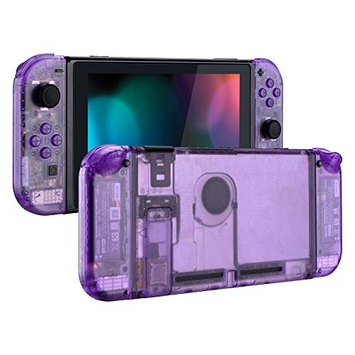 eXtremeRate أزرار قشرة استبدال DIY من eXtremeRate لجهاز Nintendo Switch للوحة الخلفية لجهاز التحكم مع مجموعة كاملة من الأزرار لجهاز التحكم المحمول Joycon بلون Atomic Purple الشفاف بدون أجزاء إلكترونية - Image 1