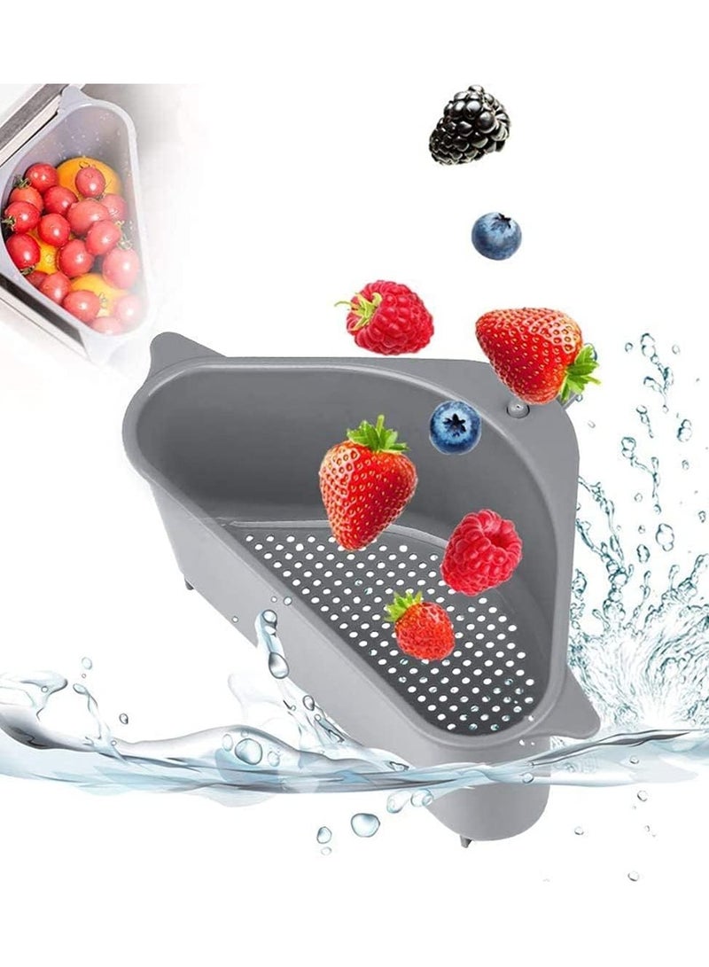 سلة مصافي بالوعة متعددة الوظائف مثلث استنزاف الجرف بالوعة حامل التخزين منظم المطبخ رف زاوية مع كوب شفط لحمام المطبخ ، رمادي - Image 1