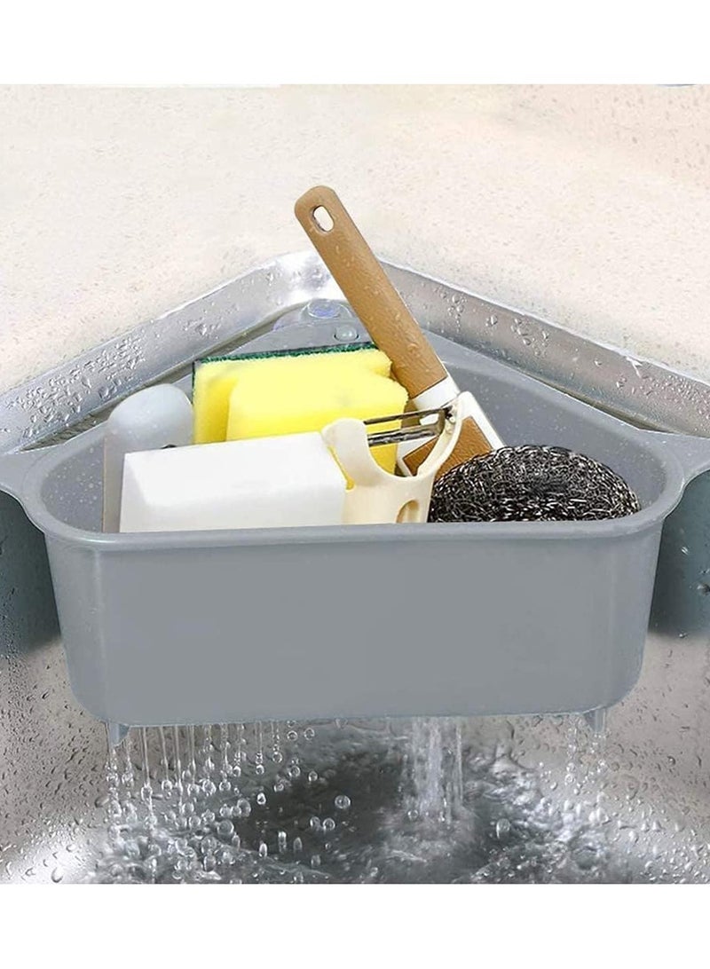 سلة مصافي بالوعة متعددة الوظائف مثلث استنزاف الجرف بالوعة حامل التخزين منظم المطبخ رف زاوية مع كوب شفط لحمام المطبخ ، رمادي - Image 2