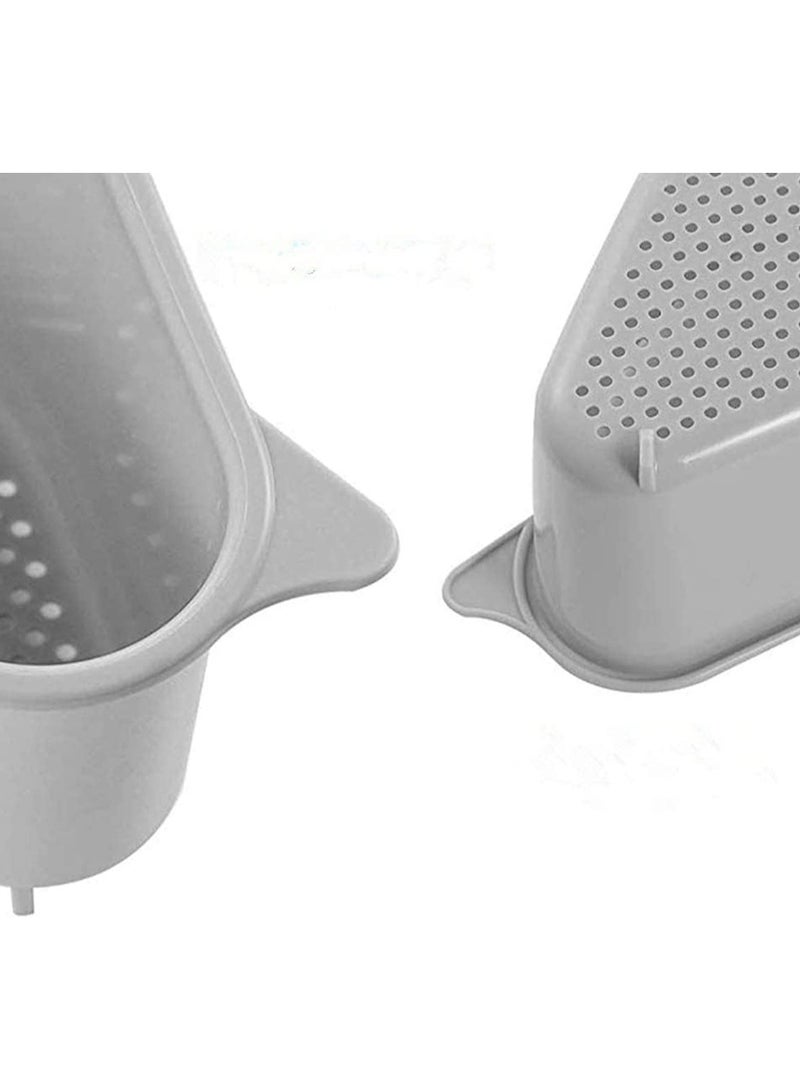 سلة مصافي بالوعة متعددة الوظائف مثلث استنزاف الجرف بالوعة حامل التخزين منظم المطبخ رف زاوية مع كوب شفط لحمام المطبخ ، رمادي - Image 4