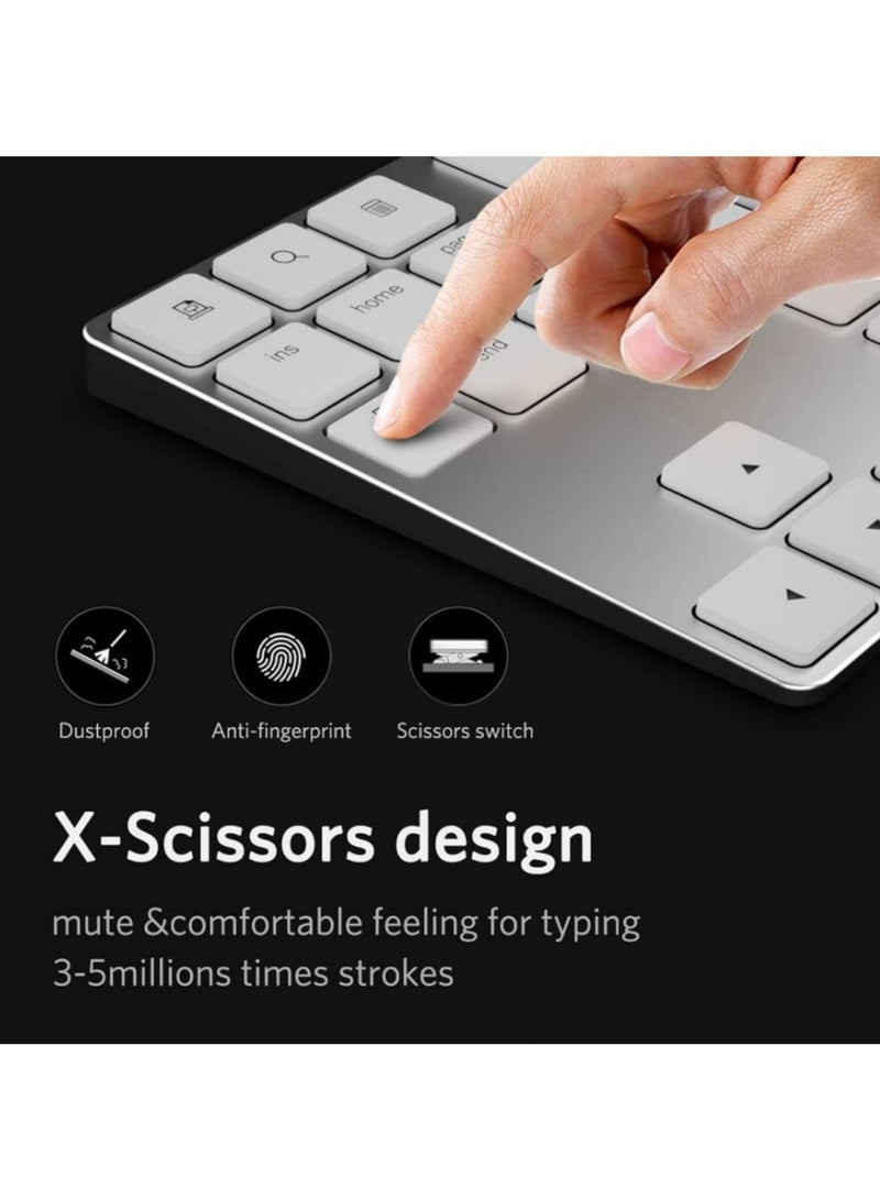 أداندو لوحة مفاتيح رقمية بتقنية البلوتوث، لوحة مفاتيح رقمية خارجية رفيعة قابلة لإعادة الشحن من الألومنيوم، مزودة بـ 34 مفتاحًا، متوافقة مع أجهزة ماك بوك، ماك بوك إير/برو، آي ماك، ويندوز لابتوب (فضية) - Image 3