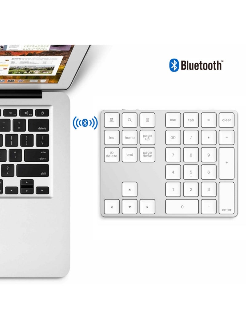 أداندو لوحة مفاتيح رقمية بتقنية البلوتوث، لوحة مفاتيح رقمية خارجية رفيعة قابلة لإعادة الشحن من الألومنيوم، مزودة بـ 34 مفتاحًا، متوافقة مع أجهزة ماك بوك، ماك بوك إير/برو، آي ماك، ويندوز لابتوب (فضية) - Image 4