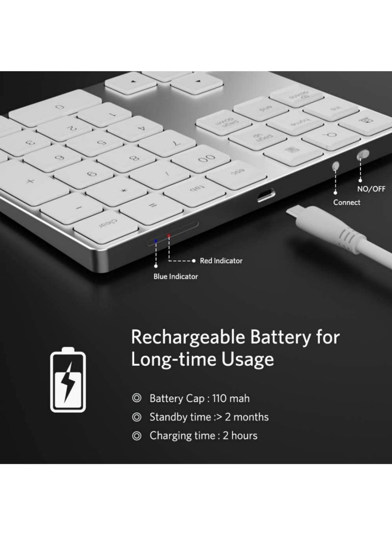 أداندو لوحة مفاتيح رقمية بتقنية البلوتوث، لوحة مفاتيح رقمية خارجية رفيعة قابلة لإعادة الشحن من الألومنيوم، مزودة بـ 34 مفتاحًا، متوافقة مع أجهزة ماك بوك، ماك بوك إير/برو، آي ماك، ويندوز لابتوب (فضية) - Image 2