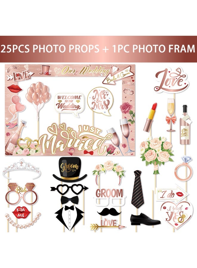 XIYU Hen Party Decoration-25Pcs Photo Booth Props,Rose Gold Team Bride and Groom Selfie Props Paper Photo Frame Hen Party Accessories for Wedding Engagement Bridal Shower Bachelorette Hen Do Party Games - Image 1