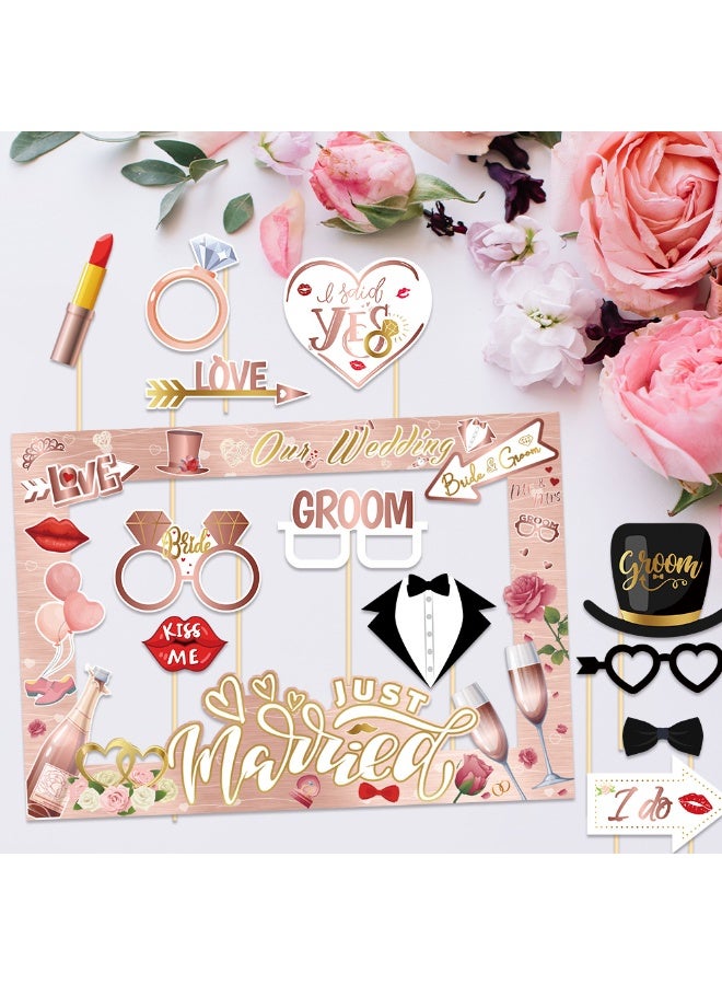 XIYU Hen Party Decoration-25Pcs Photo Booth Props,Rose Gold Team Bride and Groom Selfie Props Paper Photo Frame Hen Party Accessories for Wedding Engagement Bridal Shower Bachelorette Hen Do Party Games - Image 5