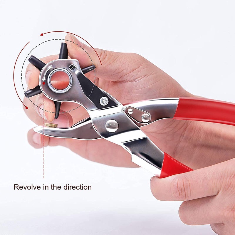 Hypexa Heavy Duty Revolving Punch Plier Kit Punch Hole Tool including Punch Plier Brass Pad Screwdriver and Grinding Rod for Belt Saddle Watch Strap Shoe Fabric Paper etc - Image 2