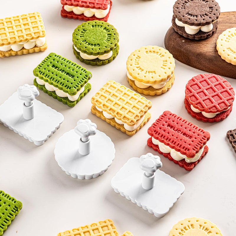Vinland Cookie Stamps Set, 4 Pcs Waffle Pattern Cookie Mold Biscuit Cutter Set 3D Classic Cookie Cutter with Plunger Stamp, 4 Styles Funny Cookie Biscuit Molds for Treats DIY Baking, Cake, Pastry - Image 4