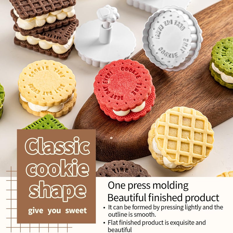 Vinland Cookie Stamps Set, 4 Pcs Waffle Pattern Cookie Mold Biscuit Cutter Set 3D Classic Cookie Cutter with Plunger Stamp, 4 Styles Funny Cookie Biscuit Molds for Treats DIY Baking, Cake, Pastry - Image 3