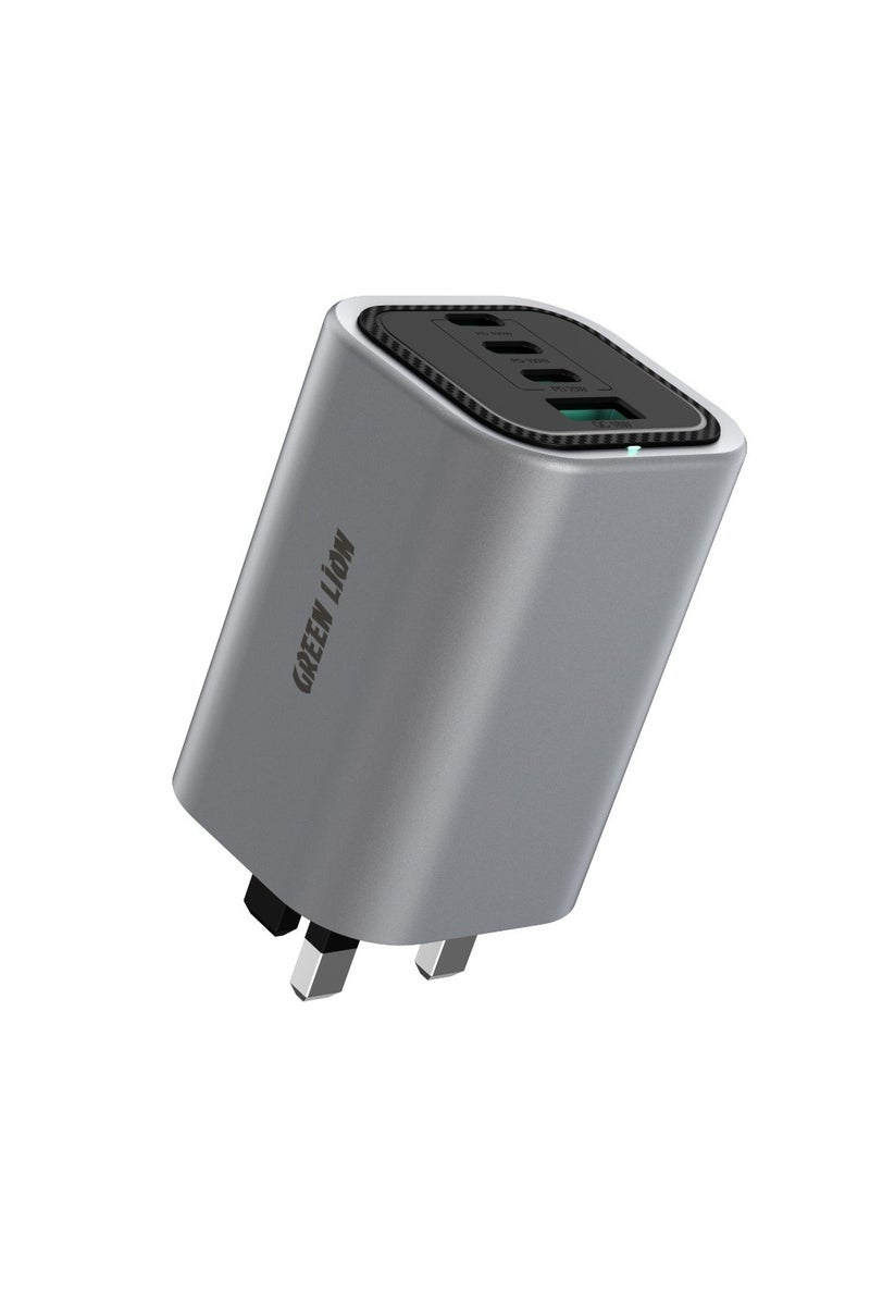 GREEN LION UK Plug GaN Charger 100W PD Suitable with 3 USB-C and 1 USB-A Ports / Laptop Charging / Universal Compatibility / Quick Wall Charger - Gray - Image 1