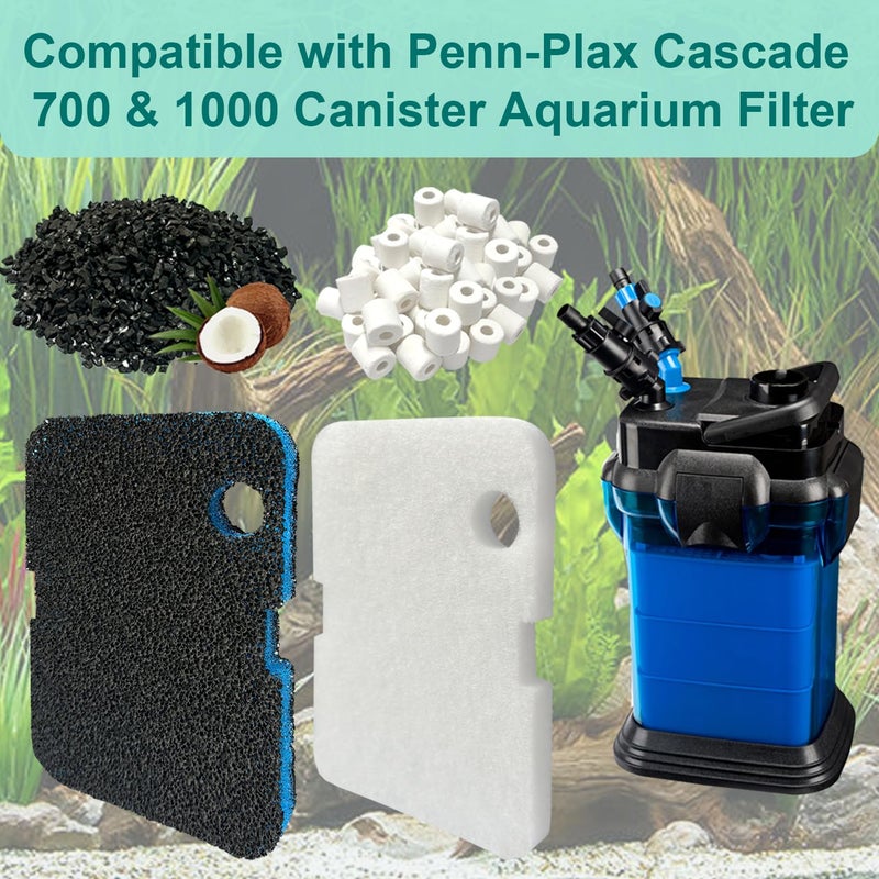 beaufan 16 Pack Aquarium Filter Media Set Replacement for Penn-Plax Cascade 700 & 1000 Canister Aquarium Filters, Includes Bio Sponge Filters, White Floss Pads, Activated Carbons, Ceramic Rings & Mesh Bags - Image 2