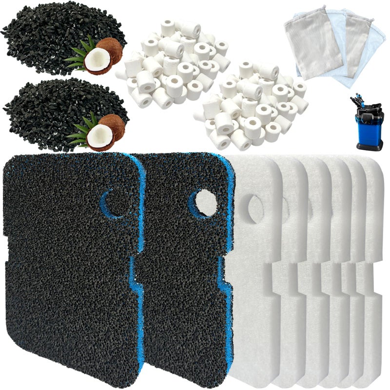 beaufan 16 Pack Aquarium Filter Media Set Replacement for Penn-Plax Cascade 700 & 1000 Canister Aquarium Filters, Includes Bio Sponge Filters, White Floss Pads, Activated Carbons, Ceramic Rings & Mesh Bags - Image 1