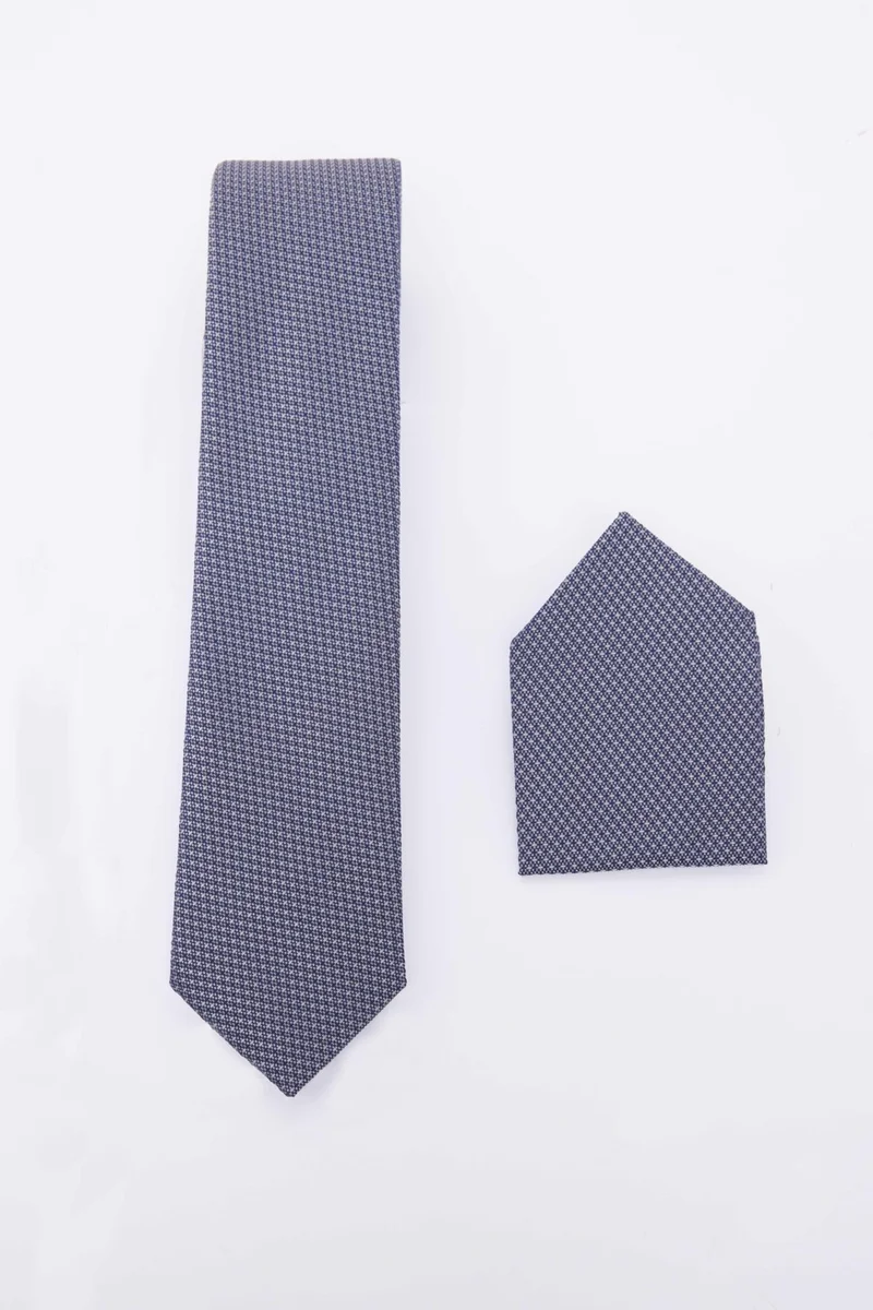 Tudors Classic Patterned Gray Tie with Pocket Handkerchief