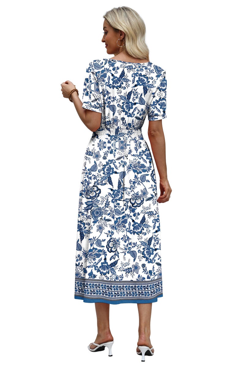 OFEEFAN Floral Maxi Dress for Women Ladies Summer Midi Sundresses Long Hawaiian Dresses Spring Beach Vacation Outfits Fashion Clothing 2026 Trendy Resort Wear A Line Flowy Western Light Blue L - Image 5