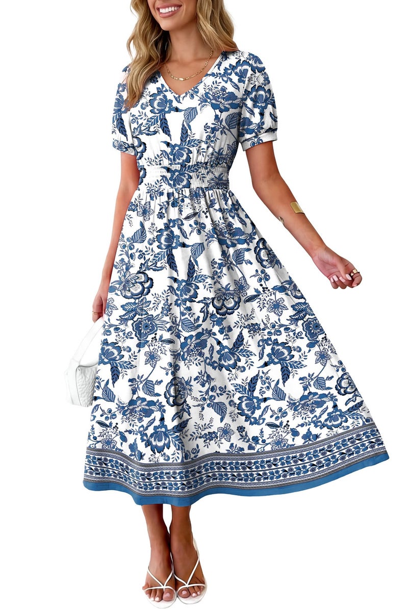 OFEEFAN Floral Maxi Dress for Women Ladies Summer Midi Sundresses Long Hawaiian Dresses Spring Beach Vacation Outfits Fashion Clothing 2026 Trendy Resort Wear A Line Flowy Western Light Blue L - Image 2