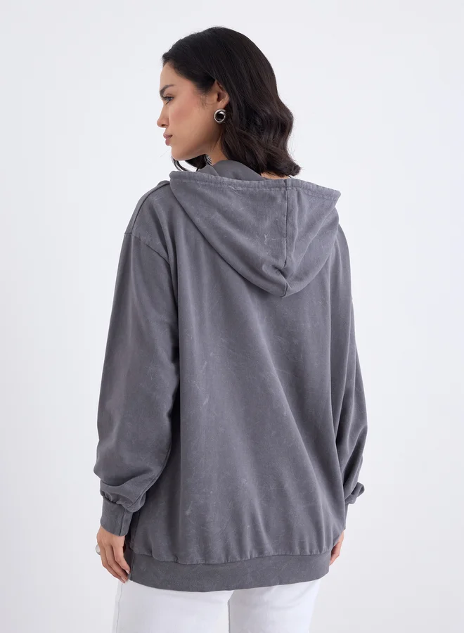 Styli Styli Charcoal Slogan Print Oversized Hoodie