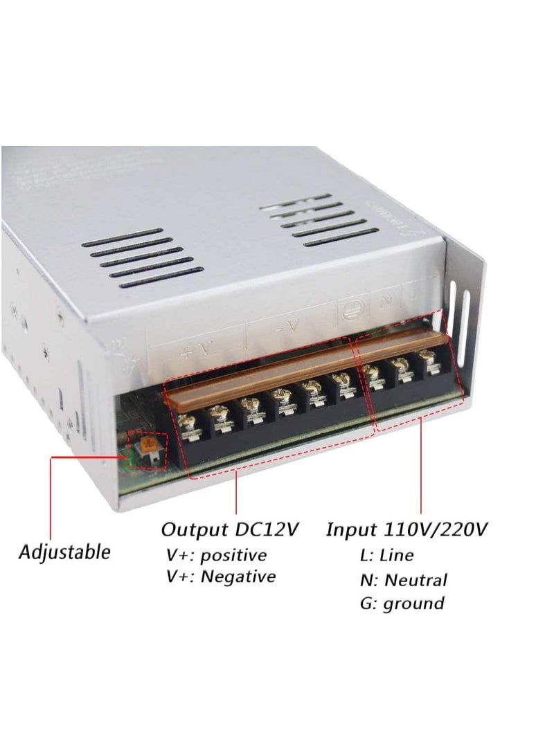 جوميز محول طاقة LED 12 فولت 30 أمبير 360 واط - محول تبديل من 110 فولت / 220 فولت تيار متردد إلى تيار مستمر 12 فولت للاستخدام العالمي، مثالي لأضواء الشرائط، العلامات، الصوت ومشاريع الكمبيوتر - Image 3
