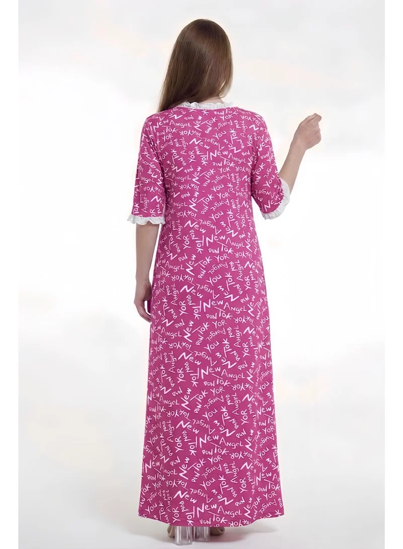 Al Bent Al Sharqieh Pink Women Maxi Printed Cotton Sleeping Dress for Women | Best Price UAE