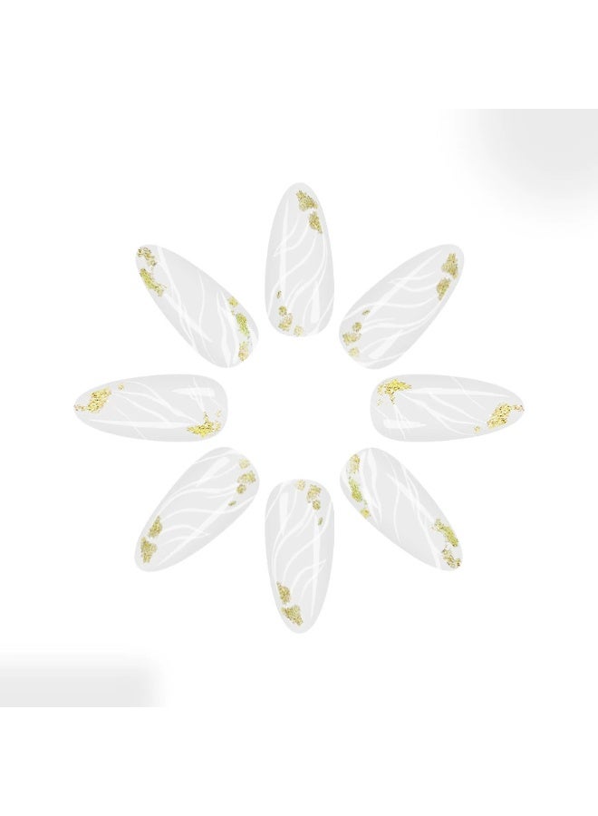 Goolsky أظافر ضغط على شكل قطرة مع خطوط بيضاء وبريق ورق الذهب - Image 2