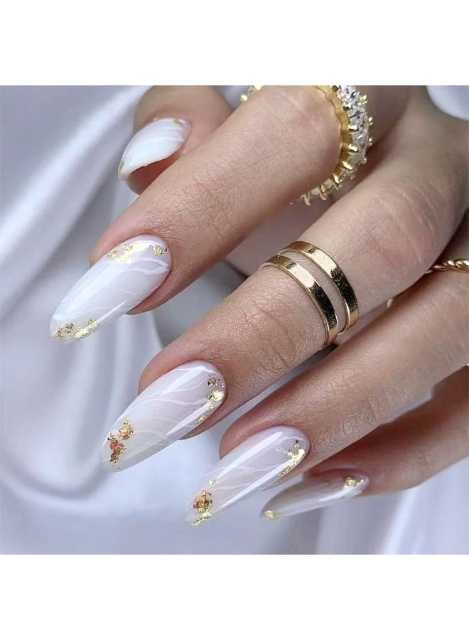 Goolsky أظافر ضغط على شكل قطرة مع خطوط بيضاء وبريق ورق الذهب - Image 1