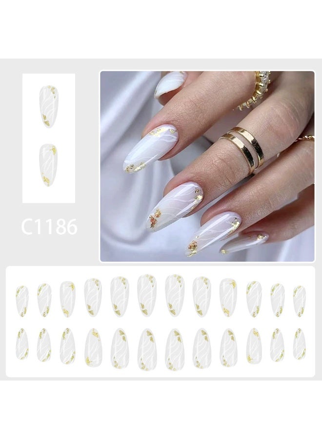 Goolsky أظافر ضغط على شكل قطرة مع خطوط بيضاء وبريق ورق الذهب - Image 3