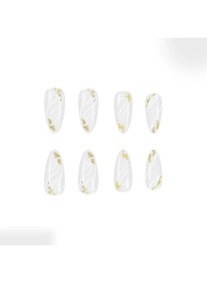 Goolsky أظافر ضغط على شكل قطرة مع خطوط بيضاء وبريق ورق الذهب - Image 4