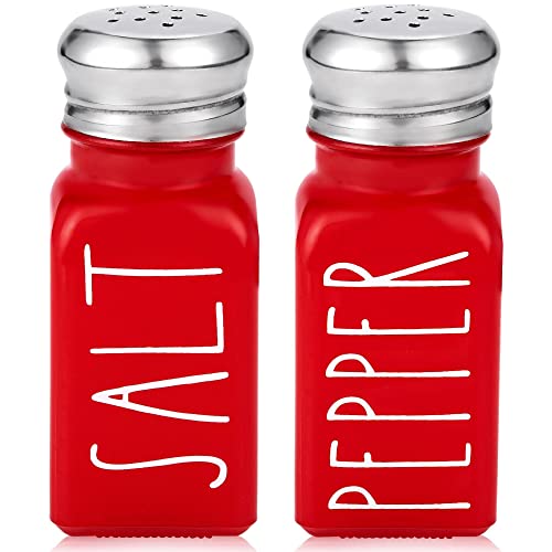 Brighter Barns Red Salt and Pepper Shakers Set by Brighter Barns - Modern Farmhouse Kitchen Decor and Accessories for Home Restaurants Weddings - Cute Modern Glass Christmas Shaker Sets & Stainless Steel Lid (Red) - Image 1