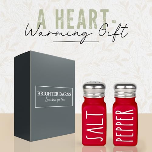 Brighter Barns Red Salt and Pepper Shakers Set by Brighter Barns - Modern Farmhouse Kitchen Decor and Accessories for Home Restaurants Weddings - Cute Modern Glass Christmas Shaker Sets & Stainless Steel Lid (Red) - Image 4