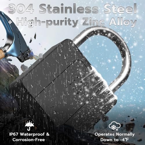 Elinksmart Key Padlock with Fingerprint Bluetooth App eLinkSmart Combination Lock: Large Padlock for Truck Gate Footlocker Gym Locker Outdoor ​Waterproof Heavy Duty Support iOS Watch - Image 2