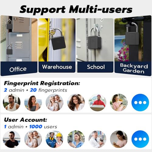 Elinksmart Key Padlock with Fingerprint Bluetooth App eLinkSmart Combination Lock: Large Padlock for Truck Gate Footlocker Gym Locker Outdoor ​Waterproof Heavy Duty Support iOS Watch - Image 3