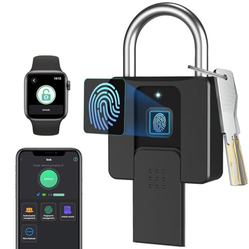Elinksmart Key Padlock with Fingerprint Bluetooth App eLinkSmart Combination Lock: Large Padlock for Truck Gate Footlocker Gym Locker Outdoor ​Waterproof Heavy Duty Support iOS Watch - Image 1