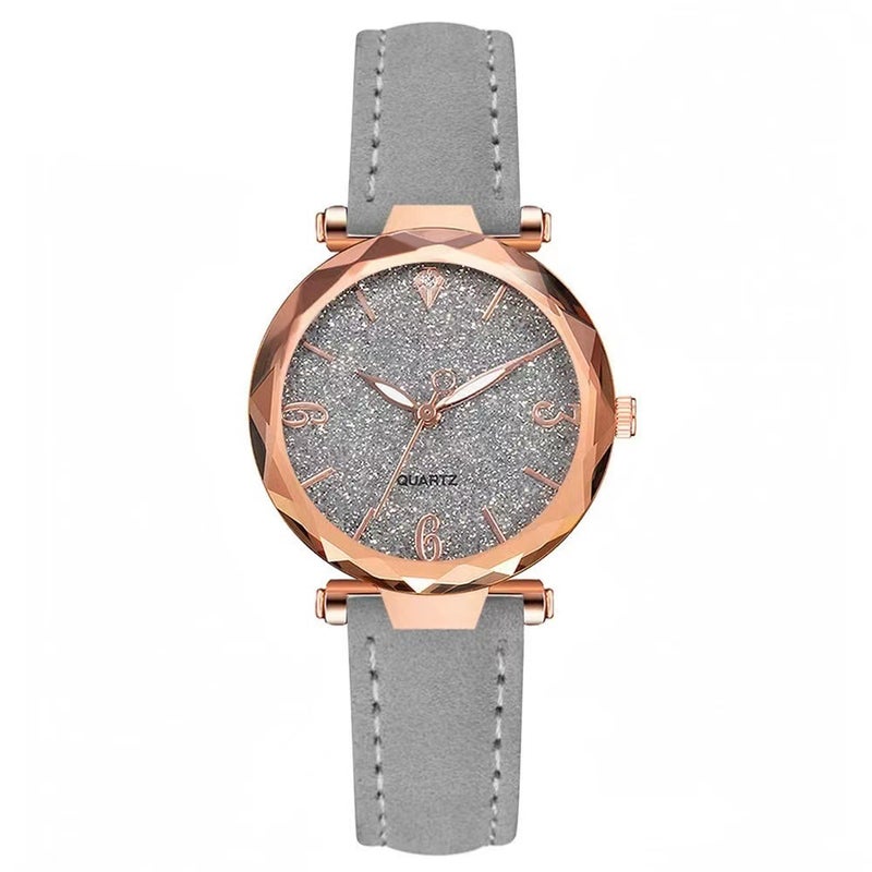 2023 New Cross-border Popular Powder Digital Face Wristwatch Womens 2-piece Set Hexagon Bracelet Ladies Watch Grey 