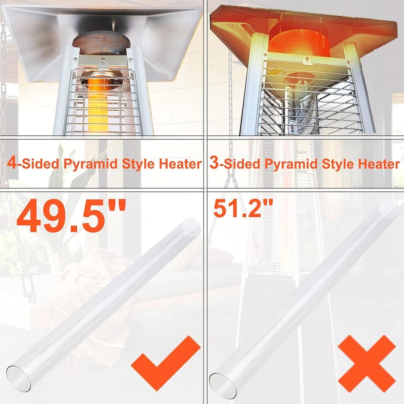SUMNEW Patio Heater Glass Tube Replacement, 49.5 x 4" Patio Heater Replacement Parts with Ring, Outdoor Heater Replacement Parts for 4-Sided Pyramid Heater, Glass Tube Patio Heater for Hiland, fire sense - Image 2