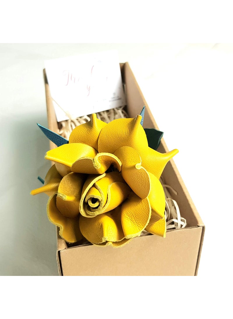 Camellia Bees Camellia Bees Leather rose Gift for her/him on valentines day  mothers day  third years wedding anniversary (Yellow)  - Image 2