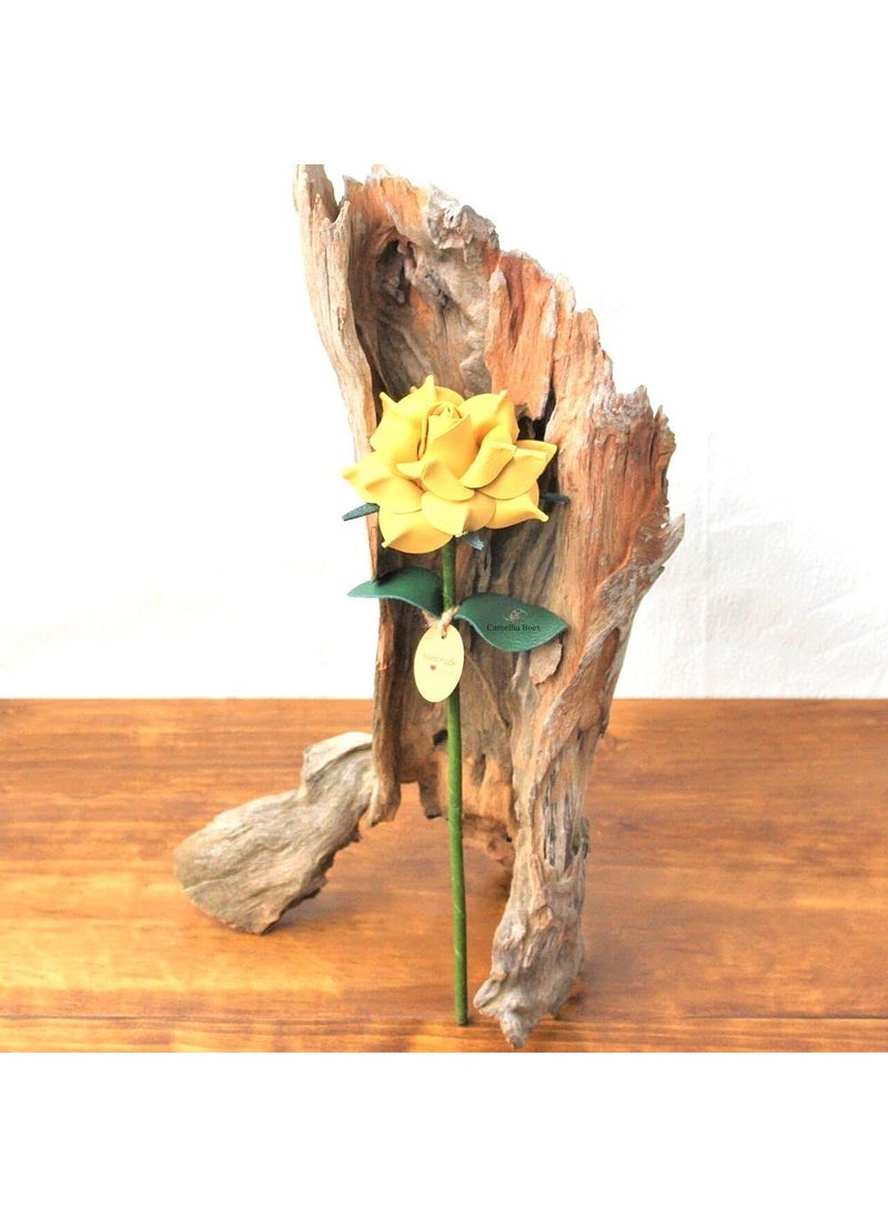 Camellia Bees Camellia Bees Leather rose Gift for her/him on valentines day  mothers day  third years wedding anniversary (Yellow)  - Image 3