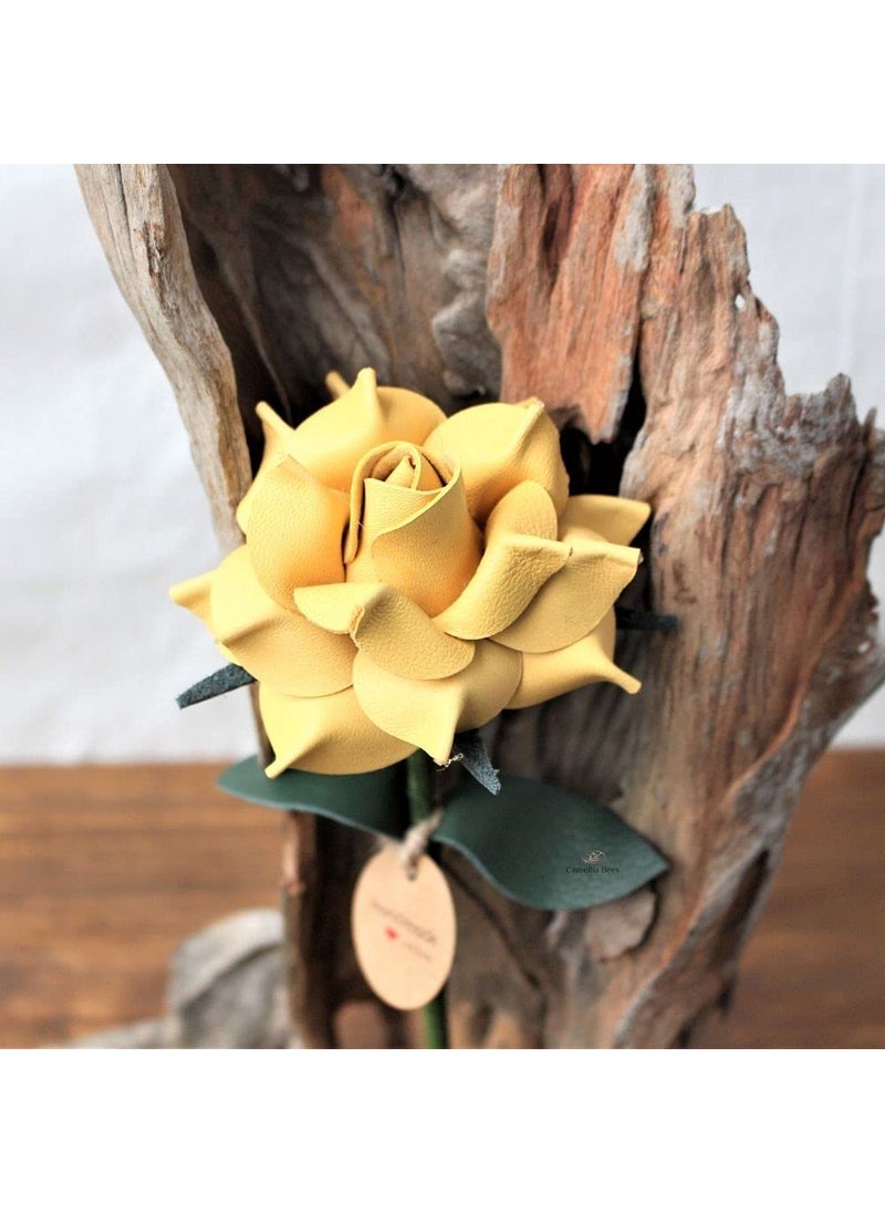 Camellia Bees Camellia Bees Leather rose Gift for her/him on valentines day  mothers day  third years wedding anniversary (Yellow)  - Image 4