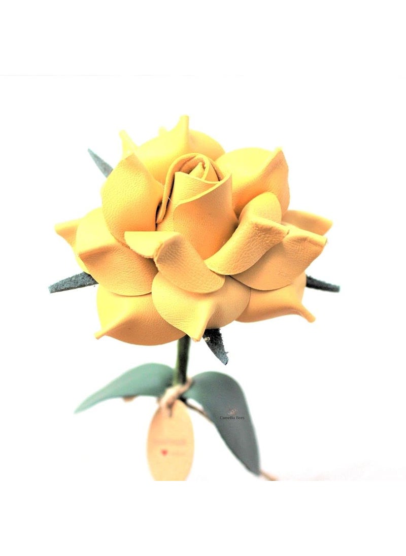 Camellia Bees Camellia Bees Leather rose Gift for her/him on valentines day  mothers day  third years wedding anniversary (Yellow)  - Image 5