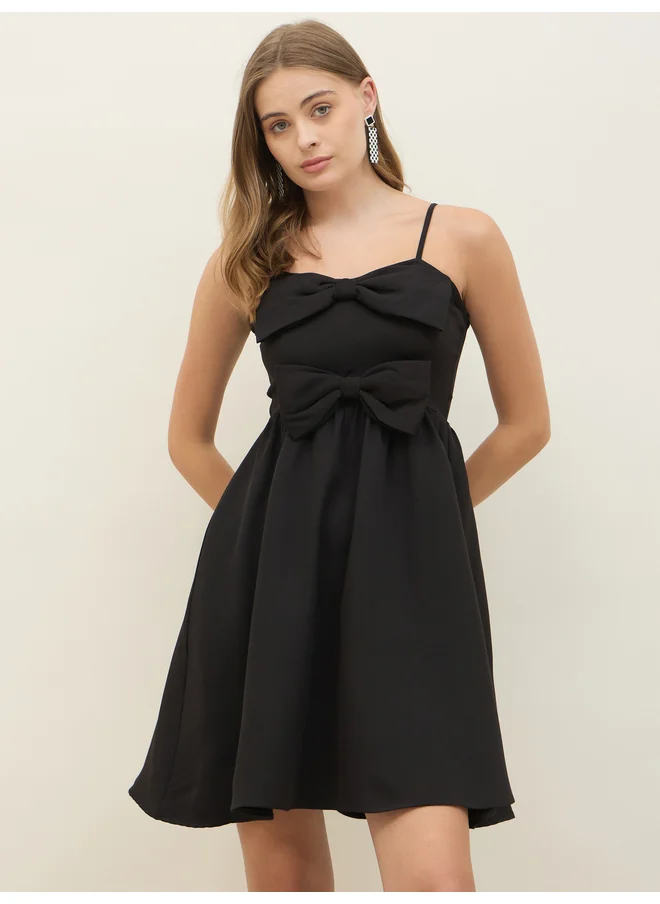 ستايلي Styli Plain Strappy A-Line Mini Dress with Bow Detail