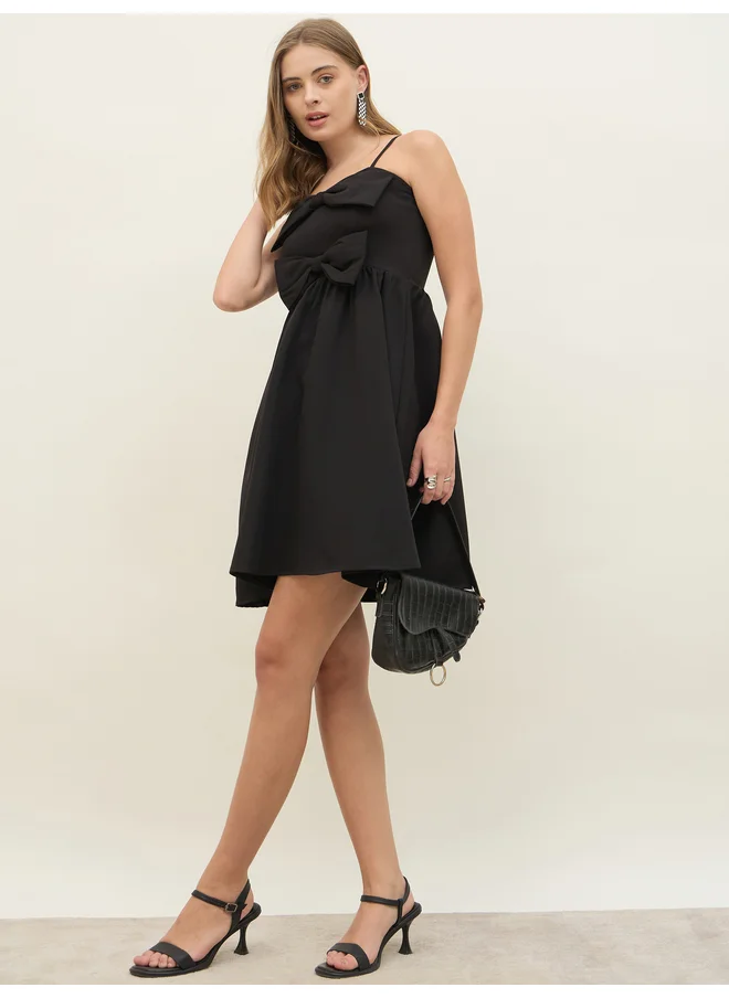 ستايلي Styli Plain Strappy A-Line Mini Dress with Bow Detail