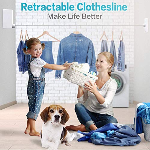 JOOM Retractable Clothesline-Clothes Line Retracting Indoor-Clothes Drying Line-Double Retractable Clothes Lines for Hanging Clothes Outdoor with 13.8 Ft Steel Wire, Clothing Line/Laundry Line, White - Image 5