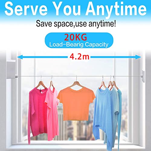 JOOM Retractable Clothesline-Clothes Line Retracting Indoor-Clothes Drying Line-Double Retractable Clothes Lines for Hanging Clothes Outdoor with 13.8 Ft Steel Wire, Clothing Line/Laundry Line, White - Image 2