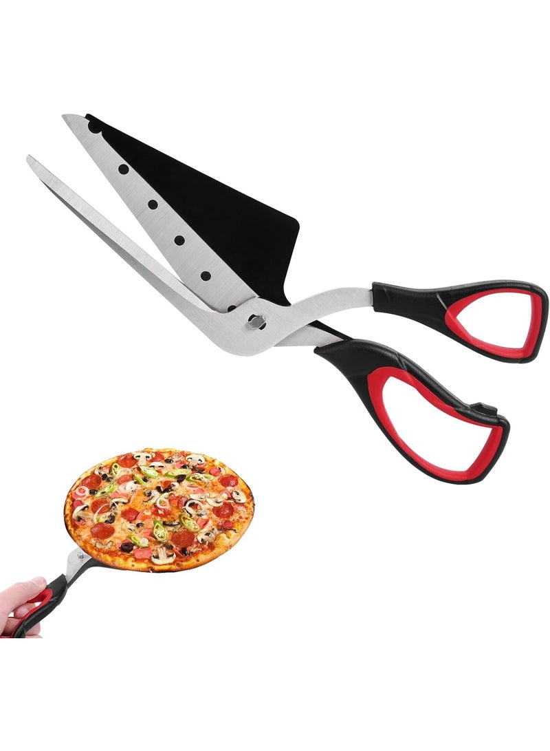 سونسر مقص بيتزا مع مجرفة ، مقص قاطع بيتزا ، شفرة حادة من الفولاذ المقاوم للصدأ من الدرجة الغذائية ومقبض قبضة ناعم - Image 1