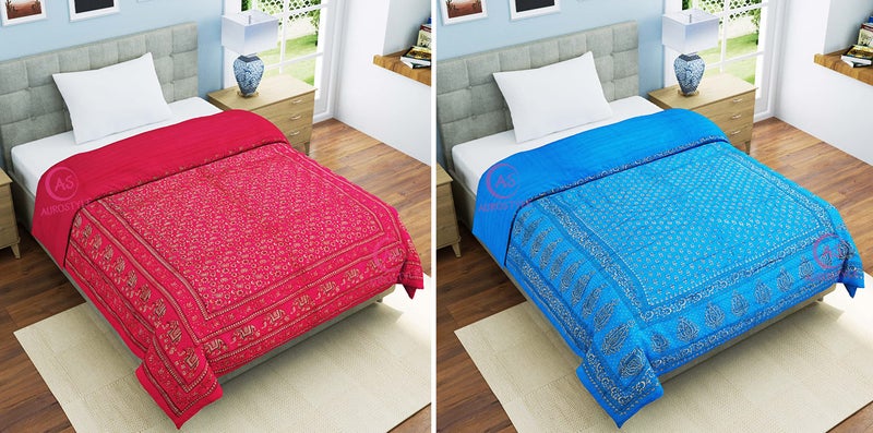 WORLDNEX 400 TC Pure Cotton Jaipuri Design Printed Light Weight Traditional Rajasthani Print Single Bed Quilt/Razai/Rajai (Design 27, Single Bed - Set of 2 Combo Set) - Image 3