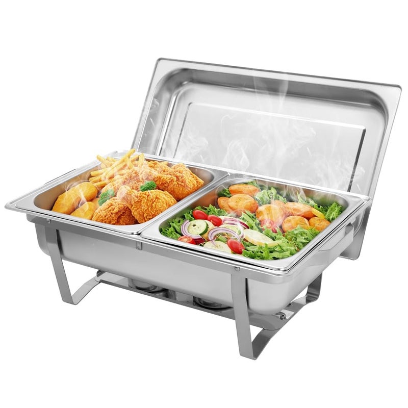 ROVSUN ROVSUN 8 Quart Chafing Dish Buffet Set NSF Stainless Steel Catering Serve Chafer Rectangular Food Warmer with 2 Half Size Food Pans and Foldable Frame for Party 1 Pack 