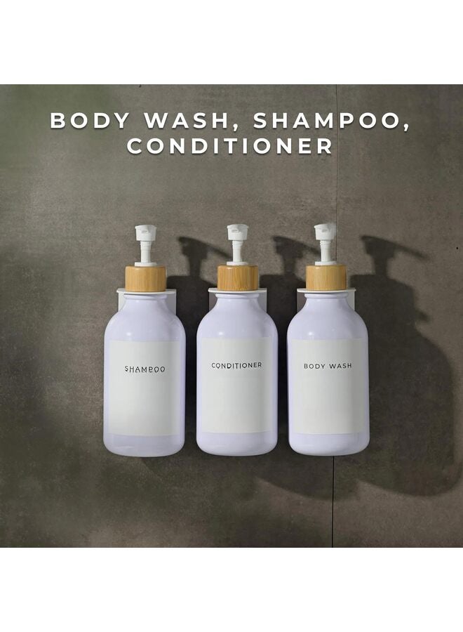Shampoo and Conditioner Dispenser, 3 x 500ml Dispensers for The Shower, Shampoo Conditioner Body Wash Dispenser Wall Mount for Bathroom(White Bamboo) - Image 4