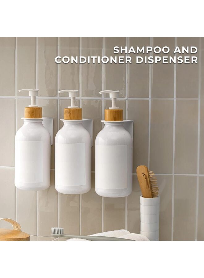 Shampoo and Conditioner Dispenser, 3 x 500ml Dispensers for The Shower, Shampoo Conditioner Body Wash Dispenser Wall Mount for Bathroom(White Bamboo) - Image 2