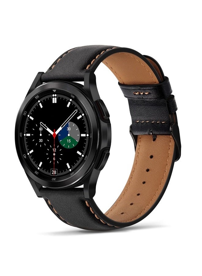 Tasikar أحزمة جلدية 20 مم متوافقة مع ساعة سامسونج جالاكسي 6/5/4/ساعة 6 كلاسيك 43 مم 47 مم/ساعة 5 برو، سوار جلد طبيعي لساعة جالاكسي 4 كلاسيك/ساعة 3، أسود - Image 1